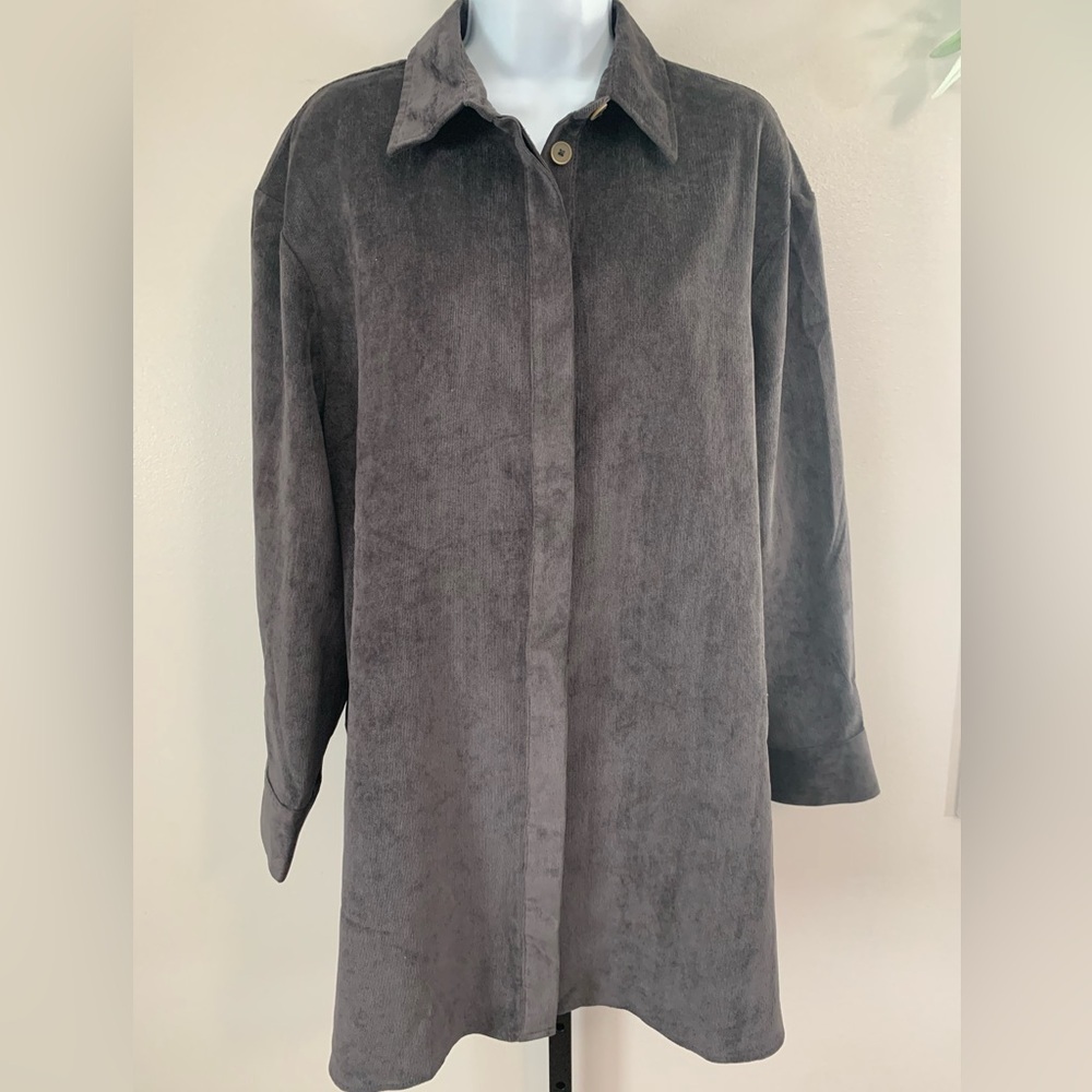 Zara Charcoal Corduroy Button Down Top